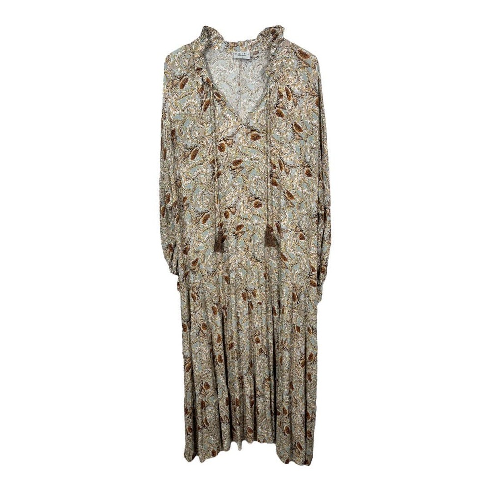 Dress Forum Paisley Tiered Long Sleeve Maxi Dress Medium Brown Blue Peasant